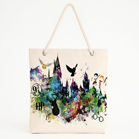 Harry Potter Simgeli Renkli Kolaj Plaj Çantası