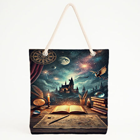 Yıldızlı Gece Büyü Kitabı Temalı Plaj Çantası