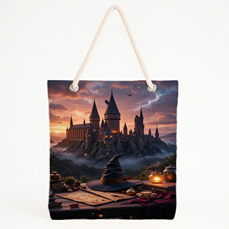 Sisli Kale ve Büyü Objeli Plaj Çantası