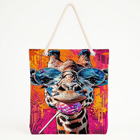 Pop-Art Zürafa ve Lolipop Temalı Plaj Çantası