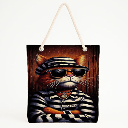 007 Etiketli Mahkûm Kedi Mizahi Plaj Çantası