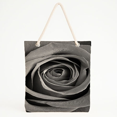 Spiral Gül Fotoğraflı Monokrom Plaj Çantası