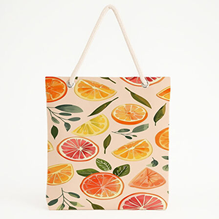 Narenciye Desenli Renkli Plaj Çantası