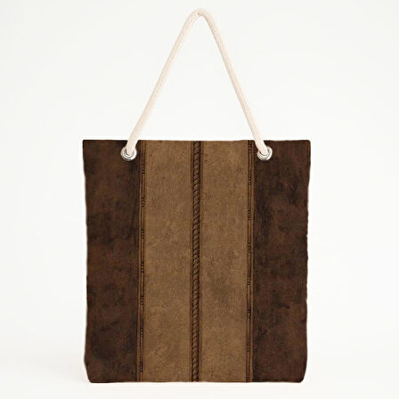 Kahverengi Halat Bordürlü Çizgili Plaj Çantası