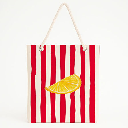 Kırmızı Beyaz Çizgili Plaj Çantası