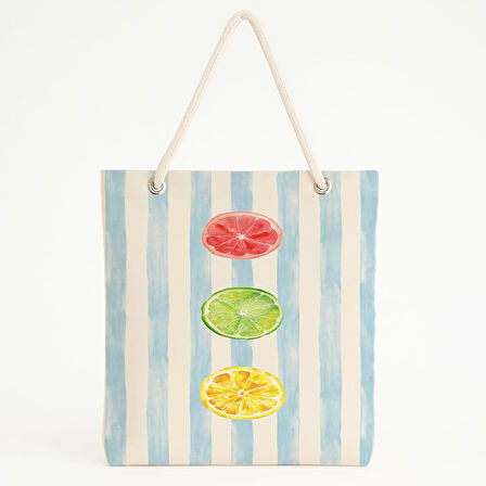 Mavi-Beyaz Çizgili Plaj Çantası