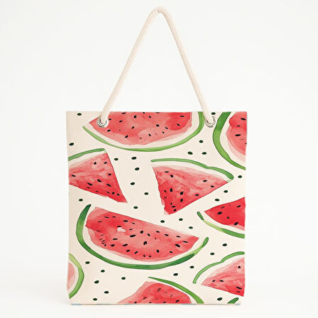 Karpuz Desenli Krem Zeminli Plaj Çantası