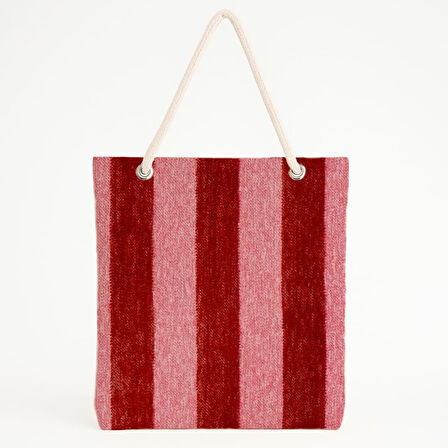 Kırmızı-Pembe Dokulu Çizgili Plaj Çantası