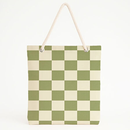Yeşil Kare Desenli Plaj Çantası
