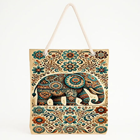 Fil Motifli Desenli Plaj Çantası