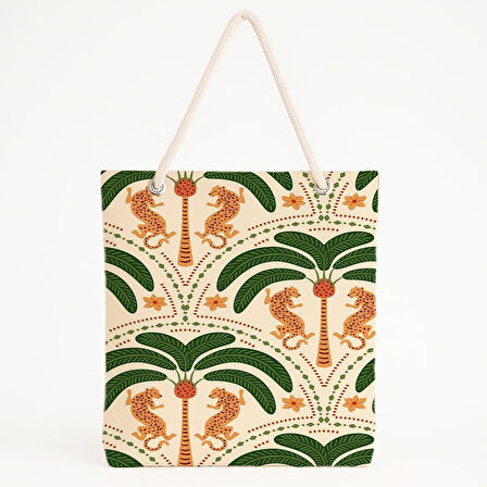 Leopar ve Palmiye Desenli Tropik Plaj Çantası