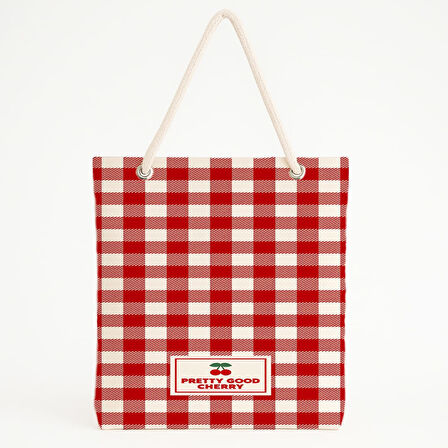 Ekose Zeminli Pretty Good Cherry Plaj Çantası