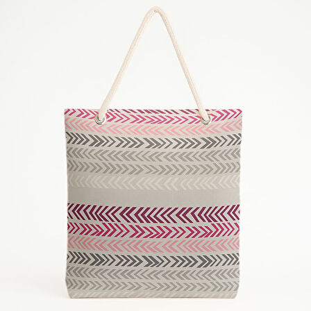 Ok Desenli Gri-Pembe Plaj Çantası