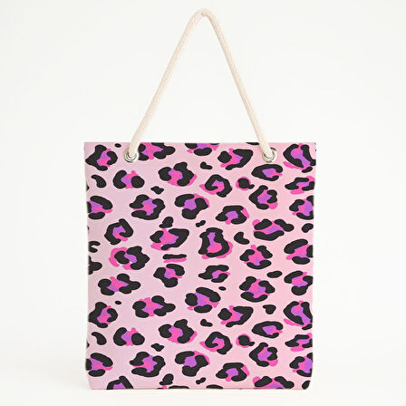 Pembe Leopar Desenli Plaj Çantası