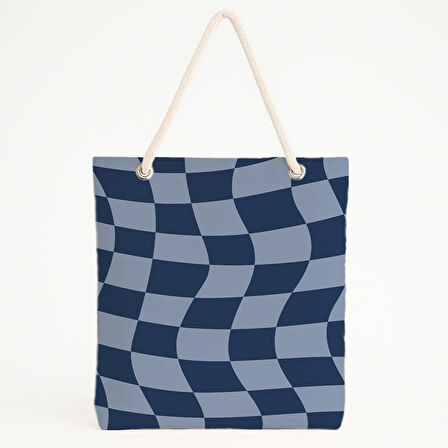 Mavi Kare Desenli Plaj Çantası
