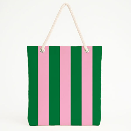Yeşil-Pembe Çizgili Plaj Çantası
