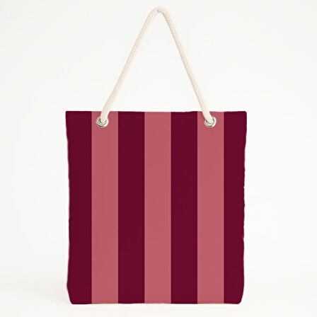 Bordo-Pembe Çizgili Plaj Çantası