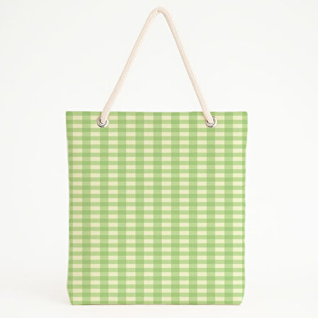 Yeşil Gingham Desenli Plaj Çantası