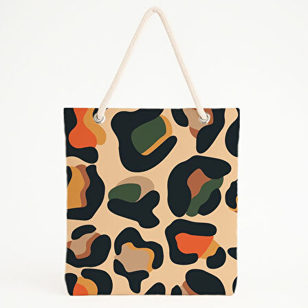 Renkli Leopar Desenli Plaj Çantası