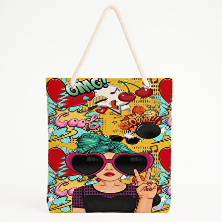 Pop Art Temalı Sarı Plaj Çantası