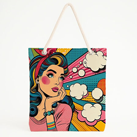 Düşünceli Kadın Temalı Plaj Çantası