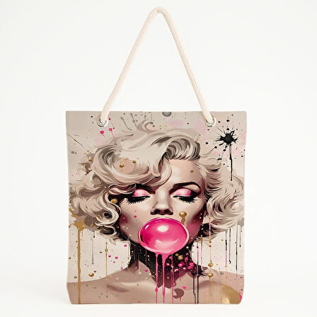 Sakız Şişiren Kadın Temalı Plaj Çantası