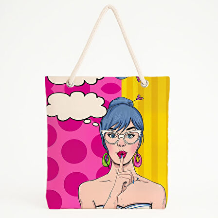 Shh! Hareketli Çizgi Roman Temalı Plaj Çantası