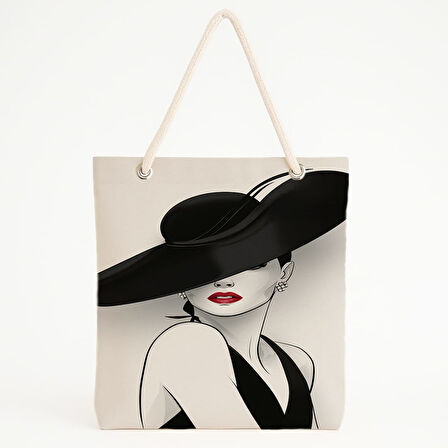 Siyah Şapkalı Kadın Plaj Çantası