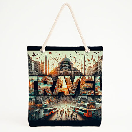 Travel Temalı Şehir Plaj Çantası