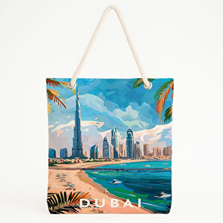 Dubai Manzaralı Palmiye ve Sahil Plaj Çantası