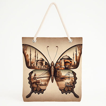 Kelebek Kanatlı Mimari Manzaralı Plaj Çantası