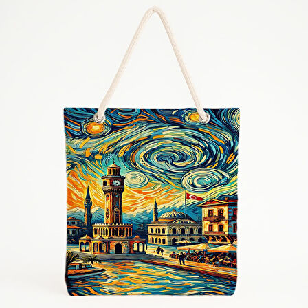 Saat Kulesi ve Yıldızlı Gökyüzü Plaj Çantası