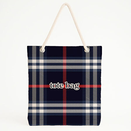 Lacivert Ekose Desenli Plaj Çantası