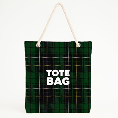 Yeşil Ekose Desenli Plaj Çantası