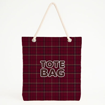 Bordo Ekose Desenli Plaj Çantası