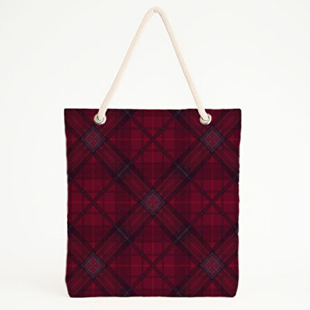 Çapraz Bordo Ekose Desenli Plaj Çantası