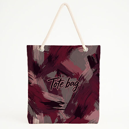 Bordo Gri Soyut Fırça Dokulu Plaj Çantası