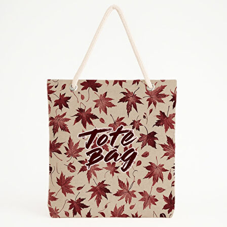 Bordo Yaprak Desenli Sonbahar Plaj Çantası