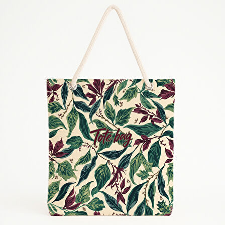 Yeşil Bordo Yapraklı Plaj Çantası