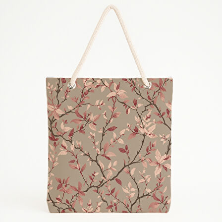 Pembe Bordo Yapraklı Taupe Plaj Çantası