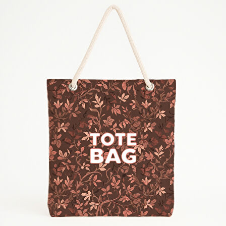 Kahverengi Pembe Yapraklı Retro Plaj Çantası