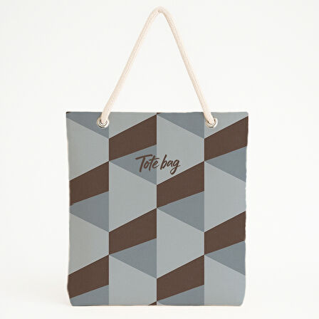 Üçgen Desenli Gri Kahverengi Plaj Çantası