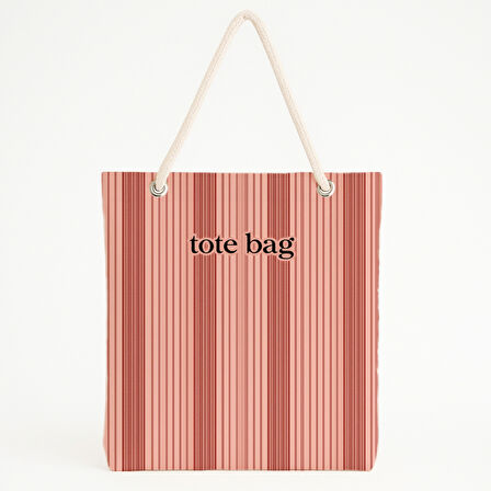 Pembe Kırmızı Çizgili Modern Plaj Çantası