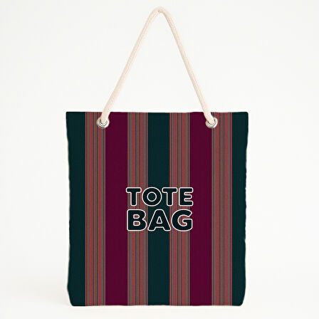 Yeşil Bordo Çizgili Tipografik Plaj Çantası