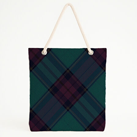 Koyu Tartan Dokulu Retro Plaj Çantası