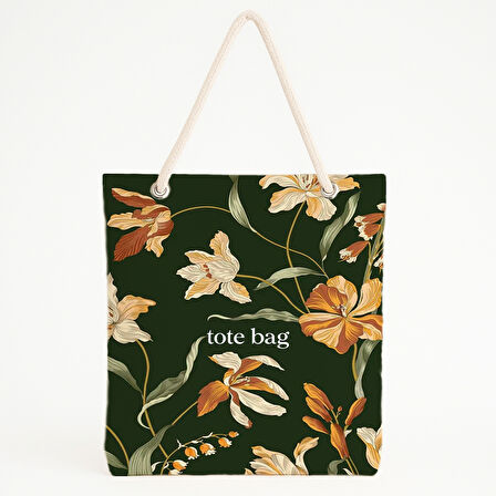 Yeşil Floral Minimal Yazılı Plaj Çantası