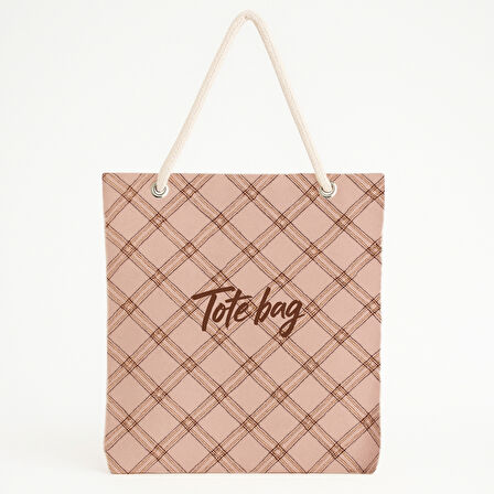 Kahve Ekose Totebag Yazılı Plaj Çantası