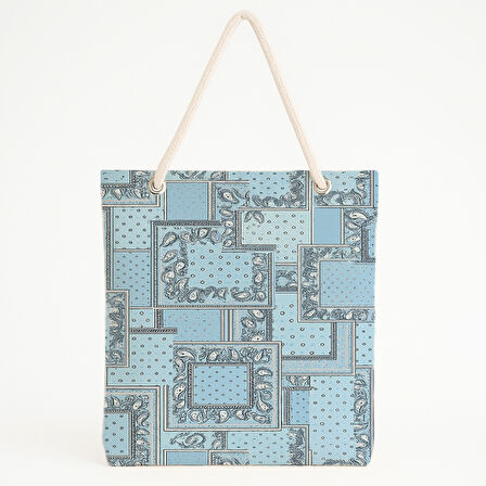 Mavi Patchwork Paisley Plaj Çantası