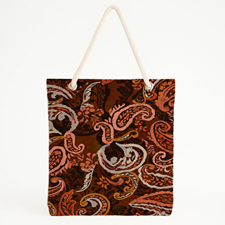 Kahve Kırmızı Paisley Plaj Çantası
