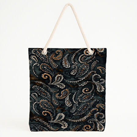 Gri Altın Paisley Urban Plaj Çantası